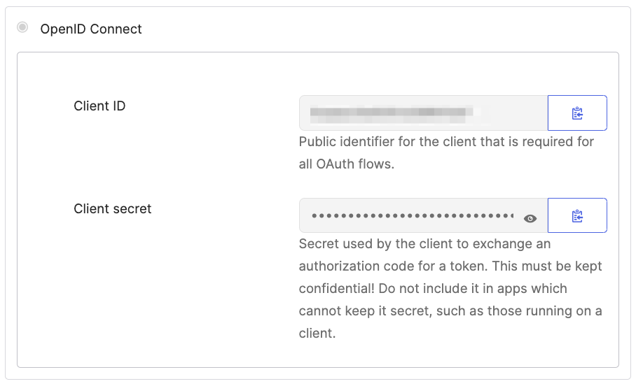Okta Client ID and Secret Screenshot